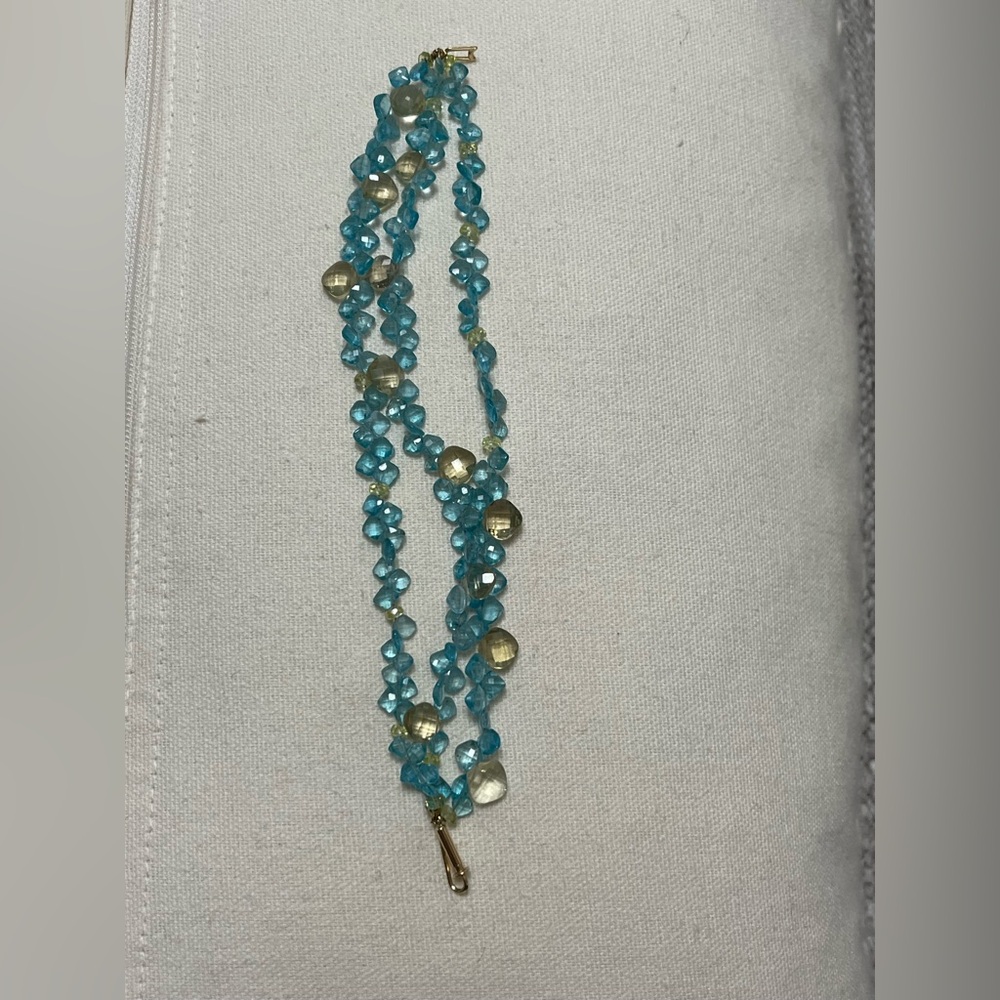 3 strand blue topaz & lemon citrine gemstone bracelet 14k gold clasp - Picture 10 of 13
